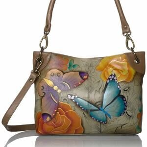 Anuschka Anna Butterfly Floral Paradise Hand Painted Leather Crossbody Bag